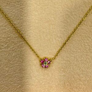 Jennifer Meyer Pink Sapphire Flower Necklace with Diamond Center